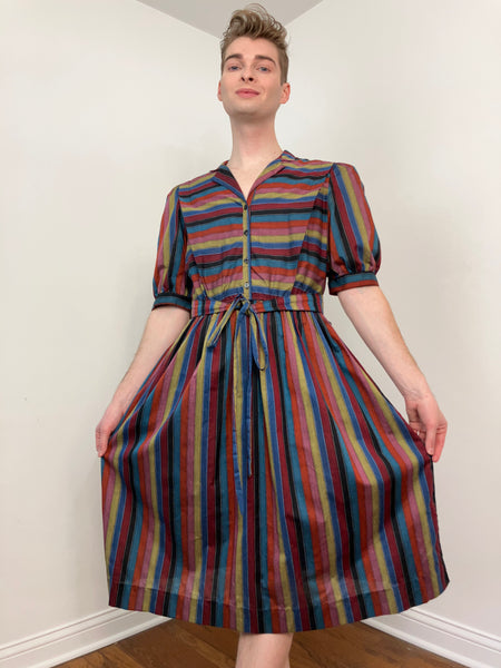 80s Dark rainbow striped dress