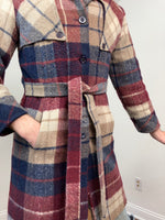 70s Hooded plaid coat