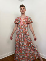 70s Floral flutter sleeve maxi dress