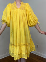 70s Yellow gauzy cotton tent dress