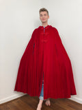 60s / 70s Red velvet full length hooded cape