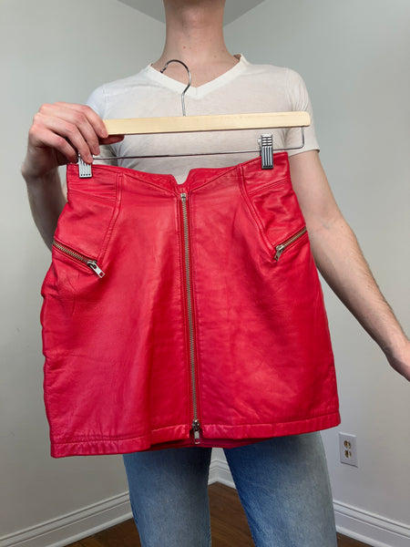 80s North Beach Leather red leather mini skirt