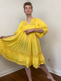 70s Yellow gauzy cotton tent dress