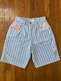 90s Striped denim shorts with patchwork prints