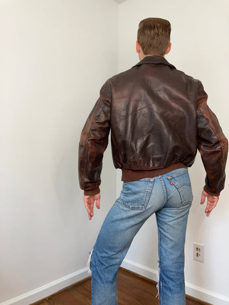 A2 Leather Bomber Jacket Men - 1950s Vintage Style Brown Genuine Leather Jacket by FJackets