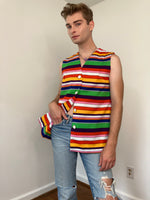 60s Rainbow striped button-up top