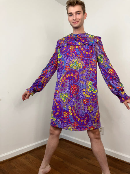 70s Abstract floral print dress