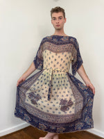 70s / Early 80s Judith Ann for Heiser-Egan Indian Silk block print dress