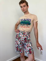 90s Floral print denim shorts