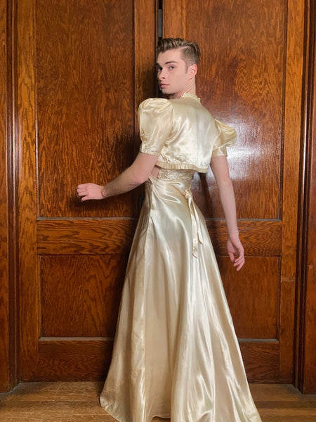 Governor ebb tide Rusty 30s Liquid Satin wedding gown with matching bolero – MANTIS LADY VINTAGE