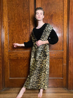 70s Leopard loungewear dress with wide belt/shawl