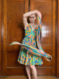 60s Ferdinando Sarmi psychedelic silk chiffon dress with matching shawl